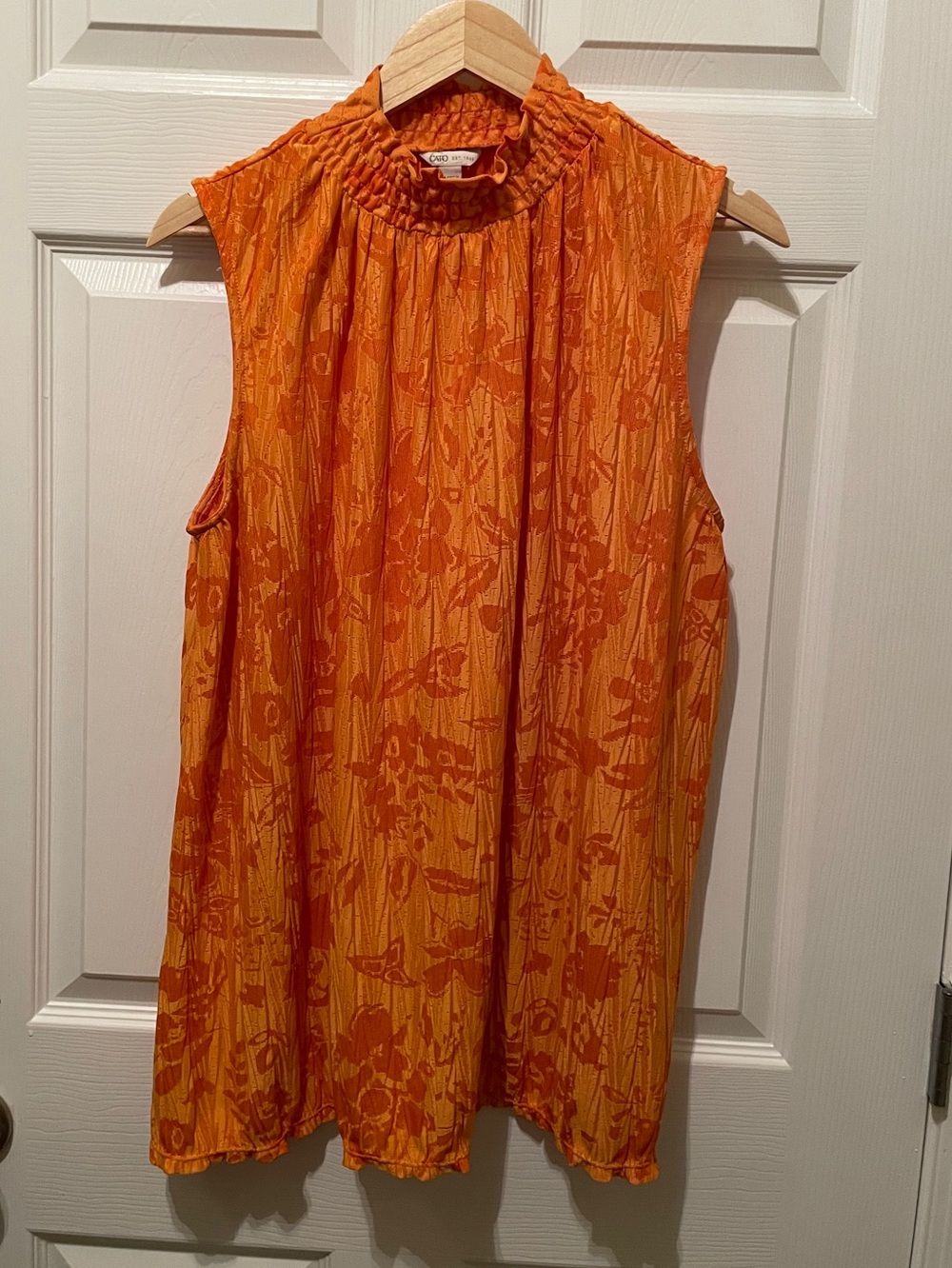 Cato Sleeveless Mock Neck Floral Tank Top - Orange